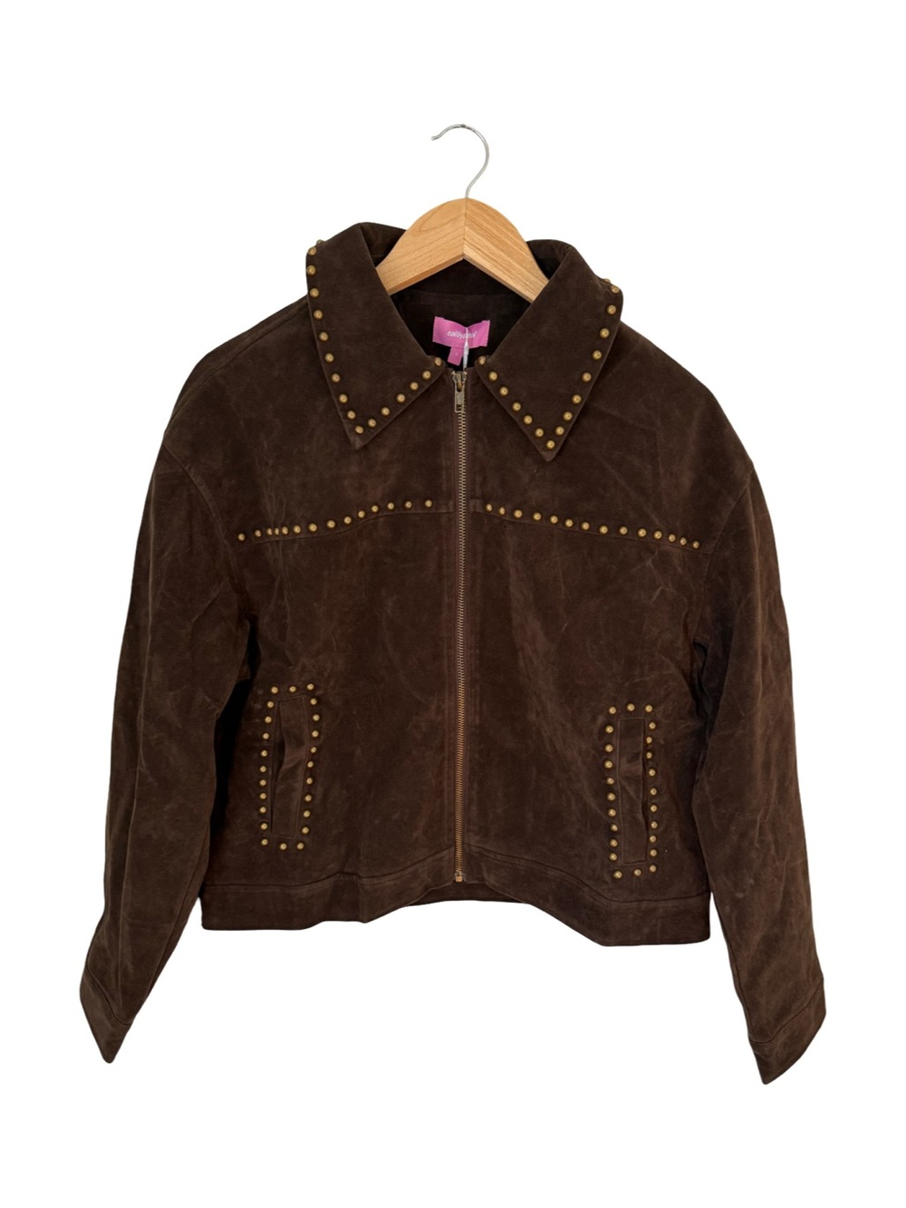 Edikted Memphis Studded Faux Suede Western Cowboy Jacket Brown NWT Size S - Picture 5 of 11